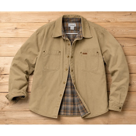 Carhartt Other - Carhartt Canvas Flannel Lined Shirt Jacket Tan Plaid S96GKH Mens 2XL Regular